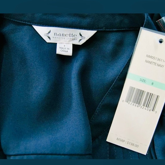 ❌SOLD❌Nanette Lepore Navy Pleated Chiffon Shirt Dress 8 - Picture 6 of 8